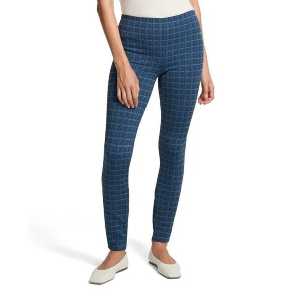 Theory Blue Grid Print Scuba Leggings Pants - Picture 1 of 4